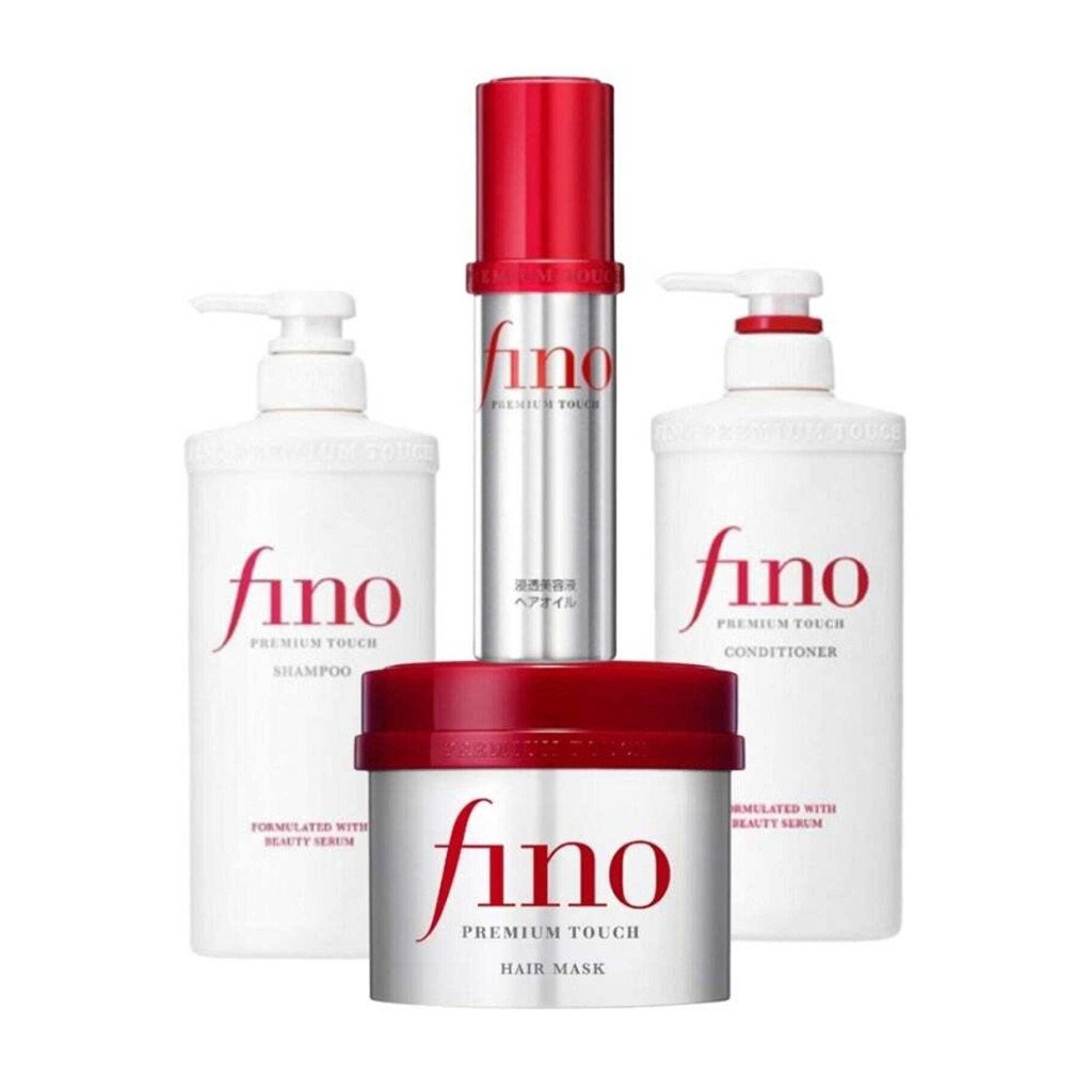 Fino مجموعة العناية بالشعر بريميوم تاتش - شامبو، بلسم، قناع، وزيت للشعر الجاف والتالف